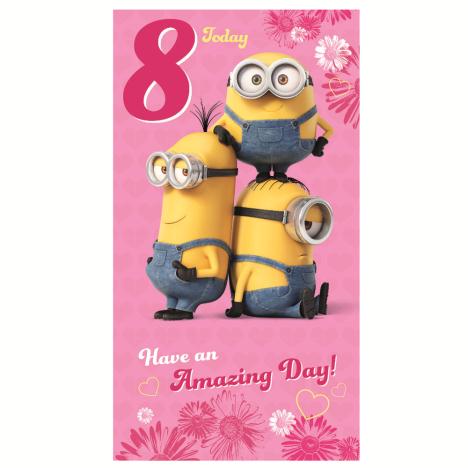 8 Today Pink Minions 8th Birthday Card 